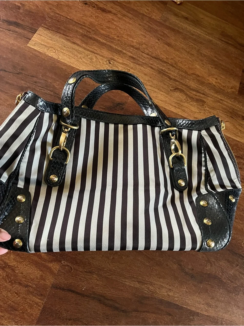 Henri Bendel Large Centennial Striped Barrel Bag Black Snake 712 5th Ave